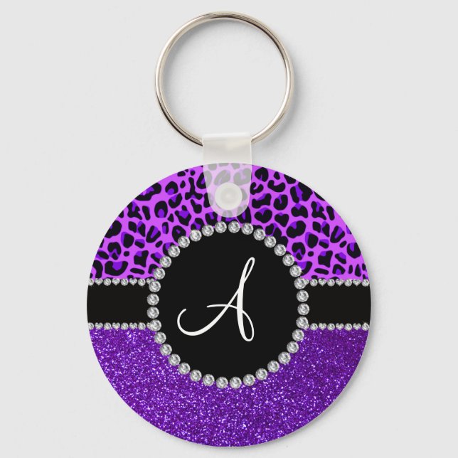 Porte-clés Monogramme indigo violet parties scintillant néon  (Recto)