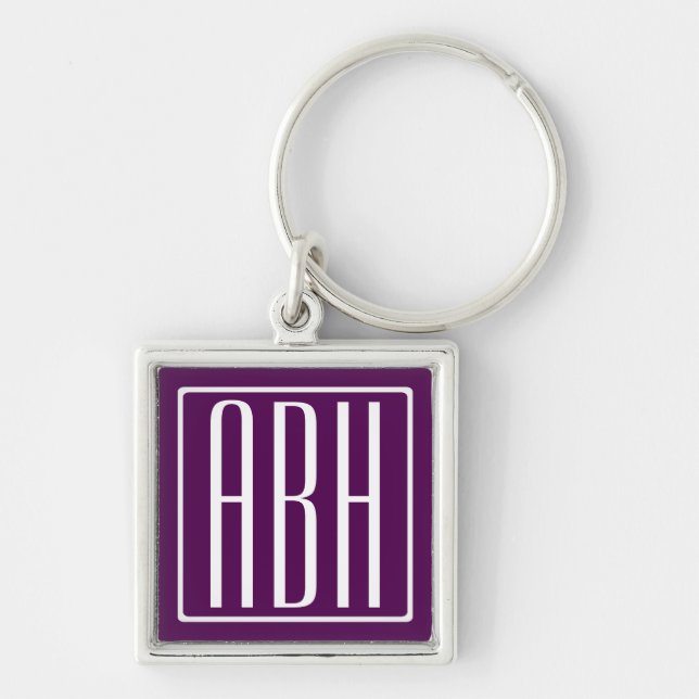 Porte-clés Monogramme initial | Blanc Sur Violet Profond (Devant)