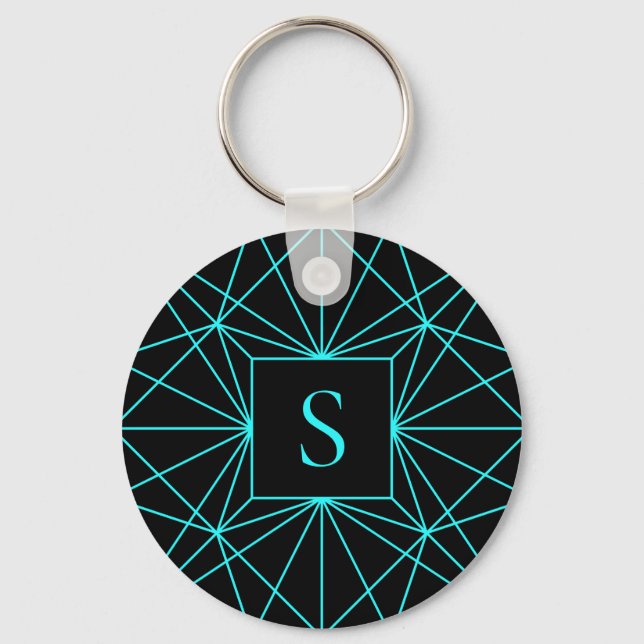 Porte-clés Monogramme initial | Design géométrique turquoise (Recto)