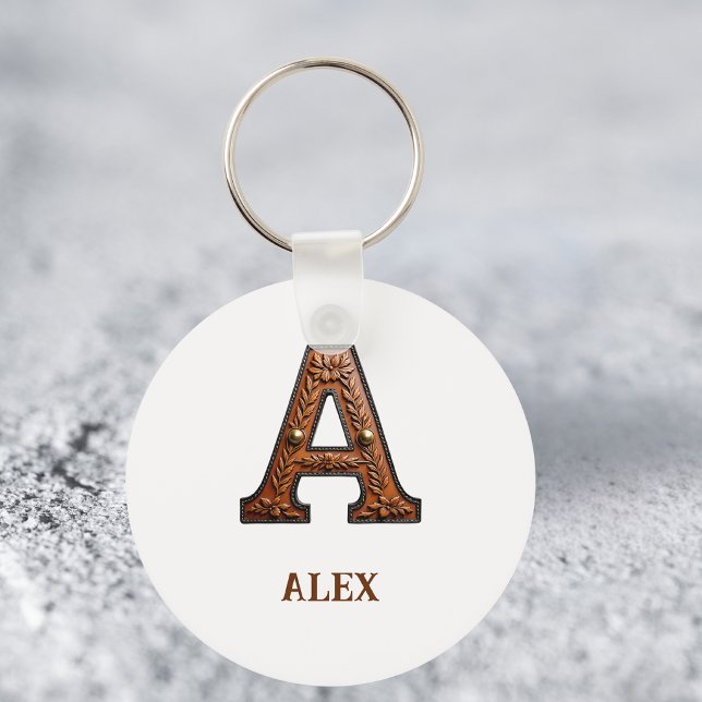 Porte-clés Monogramme Initial en Cuir Estampé Occidental A (Créateur téléchargé)