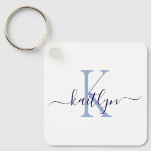 Porte-clés Monogramme Initial Nom Bleu