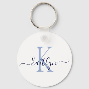 Porte-clés Monogramme Initial Nom Bleu