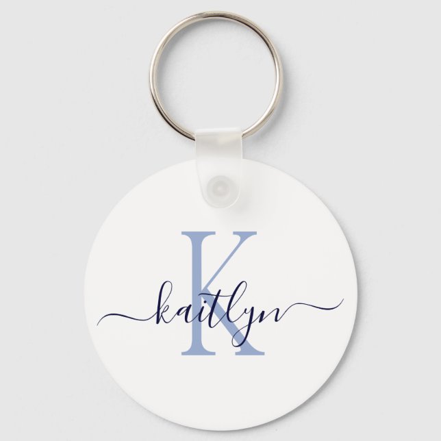 Porte-clés Monogramme Initial Nom Bleu (Recto)