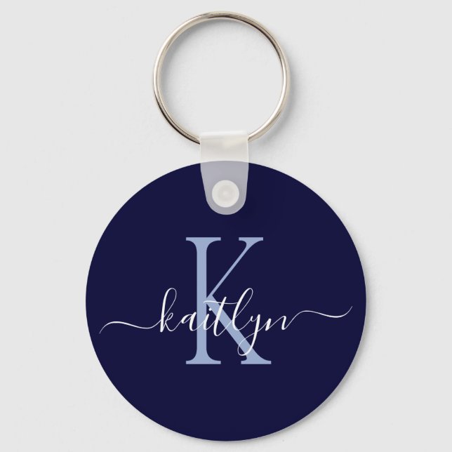 Porte-clés Monogramme Initial Nom Bleu Marine (Recto)