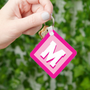 Porte-clés Monogramme initial personnalisé en métal carré ros