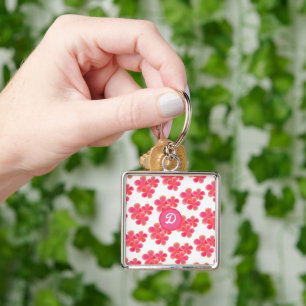 Porte-clés monogramme initial rétro mignon Botanique floral