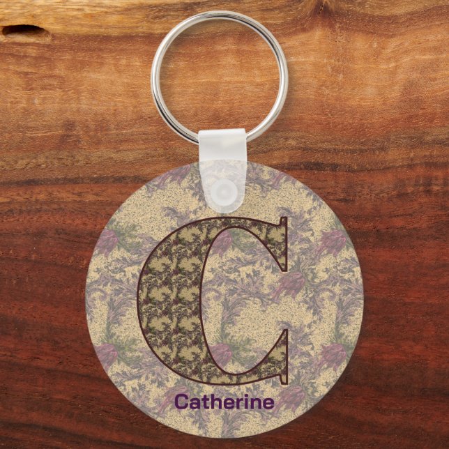 Porte-clés Monogramme Initiale C Floral Vintage Personnalisé (Recto)