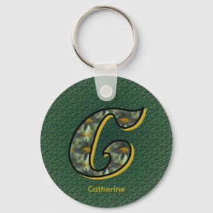 Porte-clés Monogramme Initiale C Marguerites Art Personnalisé