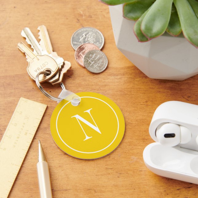 Porte-clés Monogramme initiale moderne jaune et blanc (Bureau)