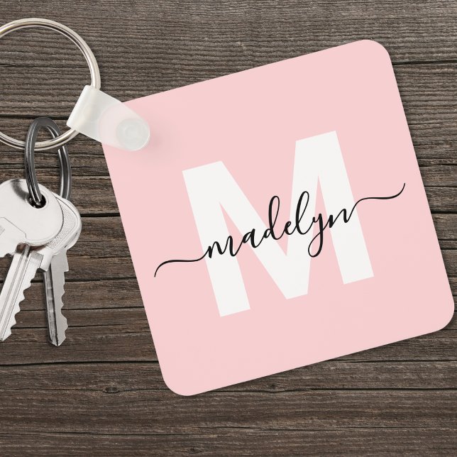Porte-clés Monogramme Initiale Nom Rose Fardé (Blush Pink Initial Name Monogram keychain)