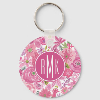 Porte-clés Monogramme | Je fais Pink Aquarelle Motif Floral