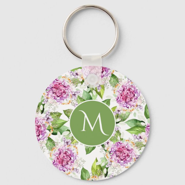 Porte-clés Monogramme Joli violet vert Aquarelle Florale (Recto)