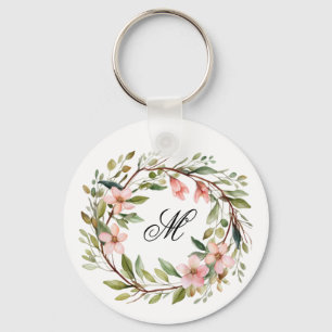 Porte-clés Monogramme Jolie brindille et couronne Fleur sauva