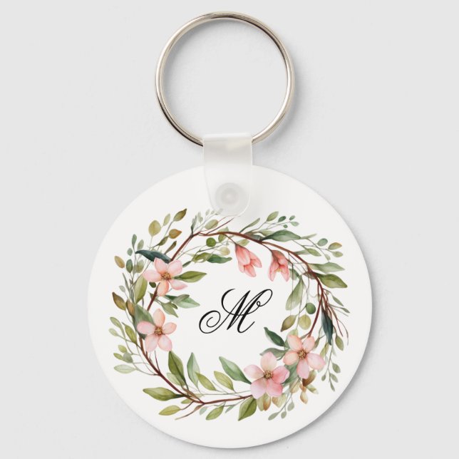 Porte-clés Monogramme Jolie brindille et couronne Fleur sauva (Recto)
