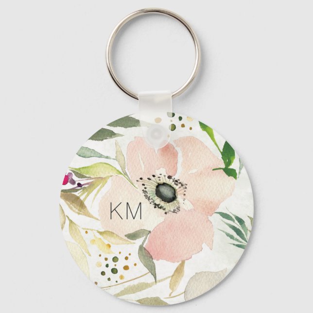 Porte-clés Monogramme | La joie du blanc | Aquarelle florale (Recto)