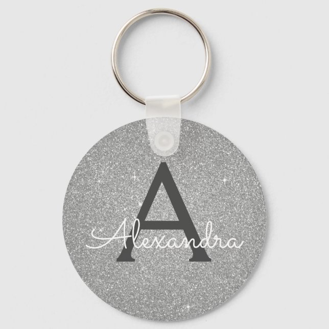 Porte-clés Monogramme Luxueux Paillettes et Brillants Argenté (Recto)