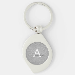Porte-clés Monogramme Luxueux Paillettes et Étincelles Argent