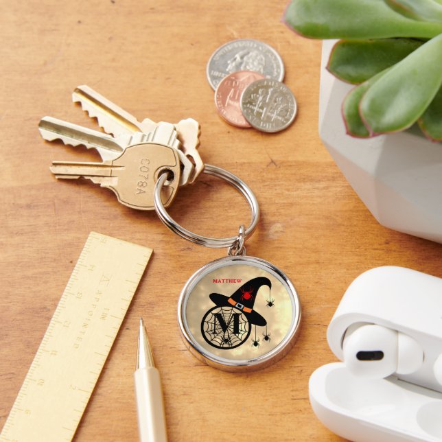 Porte-clés Monogramme M Halloween Sky Witch Nom des araignées (Bureau)