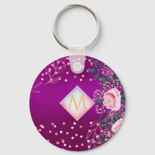 Porte-clés Monogramme Magenta Rosegold Parties scintillant mé