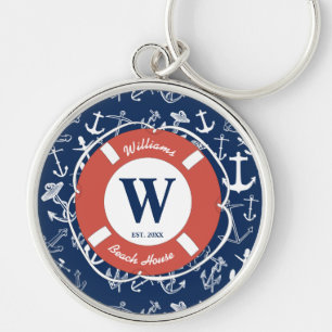 Porte-clés Monogramme marine Ancre bleue Beach House