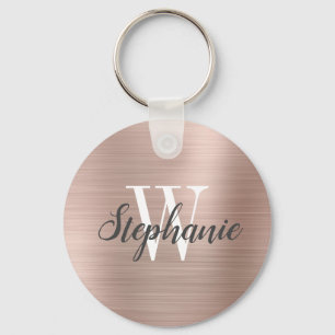 Porte-clés Monogramme métal brossé Rose moderne or