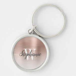 Porte-clés Monogramme métallique brossé Rose personnalisé Or