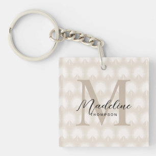 Porte-clés Monogramme minimaliste Chic Beige Anahaw Feuille d