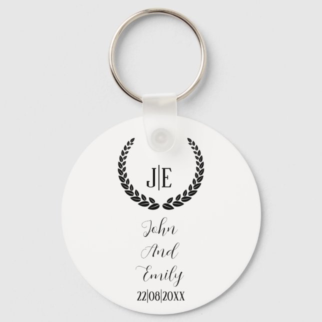 Porte-clés Monogramme minimaliste élégant mariage noir et bla (Recto)