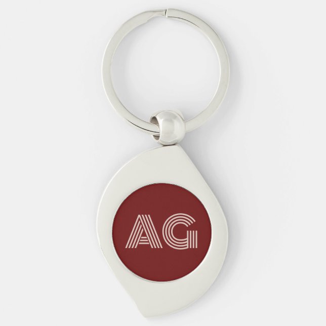 Porte-clés Monogramme moderne beige et vin (Devant)