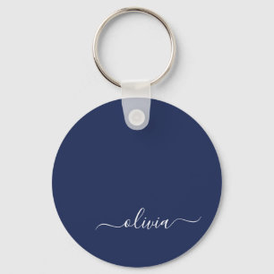 Porte-clés Monogramme moderne bleu marine et blanc