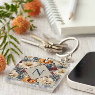 Porte-clés Monogramme Moderne Floral Personnalisé