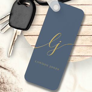 Porte-clés Monogramme Moderne Minimal Élégant Marine Blue Gol