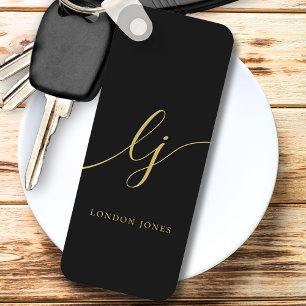 Porte-clés Monogramme Moderne Minimal Élégant Or Noir