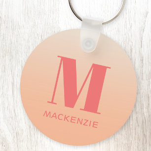 Porte-clés Monogramme moderne Nom initial Peach Gradient