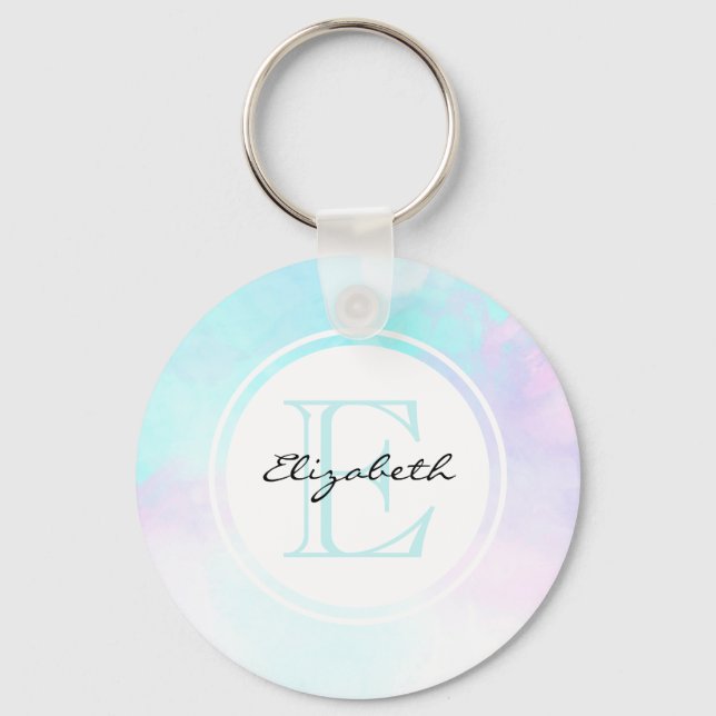 Porte-clés Monogramme moderne Pastel Blue & Purple Aquarelle (Recto)