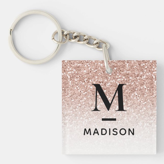 Porte-clés Monogramme moderne Rose Rose Or Parties scintillan (Devant)