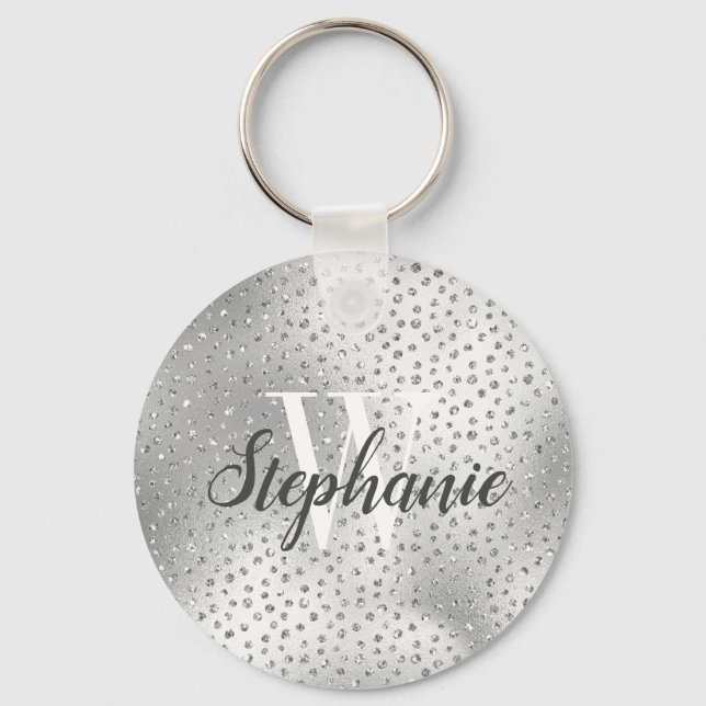 Porte-clés Monogramme Motif Argent Faux Diamond Confetti (Recto)
