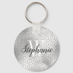 Porte-clés Monogramme motif confetti Faux Diamant Argent