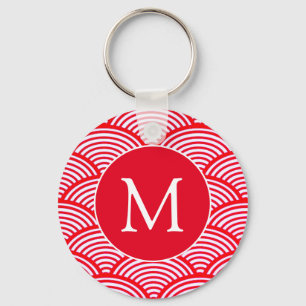 Porte-clés Monogramme Motif de pétoncle rouge et blanc