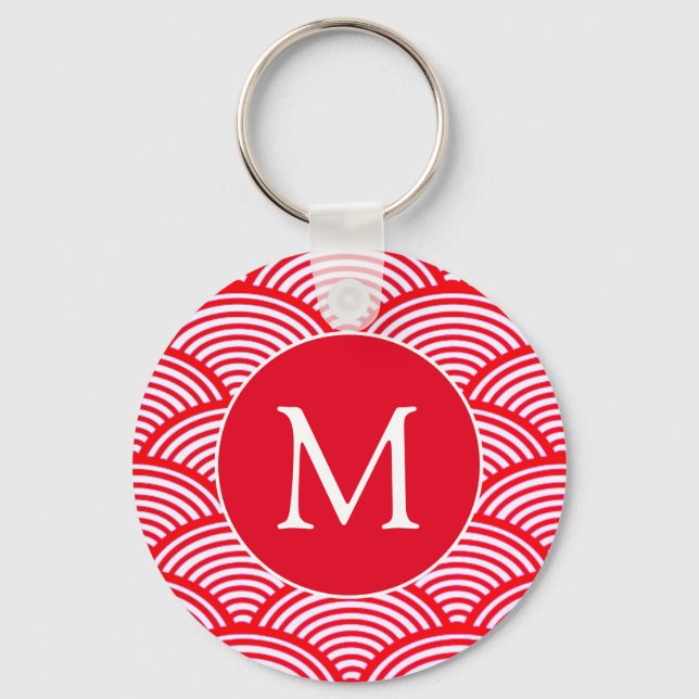 Porte-clés Monogramme Motif de pétoncle rouge et blanc (Recto)