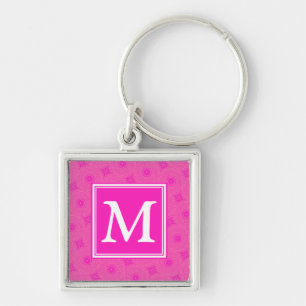 Porte-clés Monogramme motif rose chaud cercles