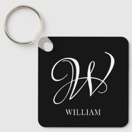 Porte-clés Monogramme noir élégant personnalisé initial