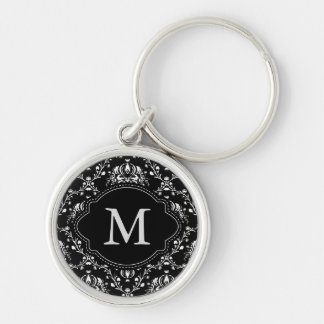 Porte-clés Monogramme noir et blanc Damas