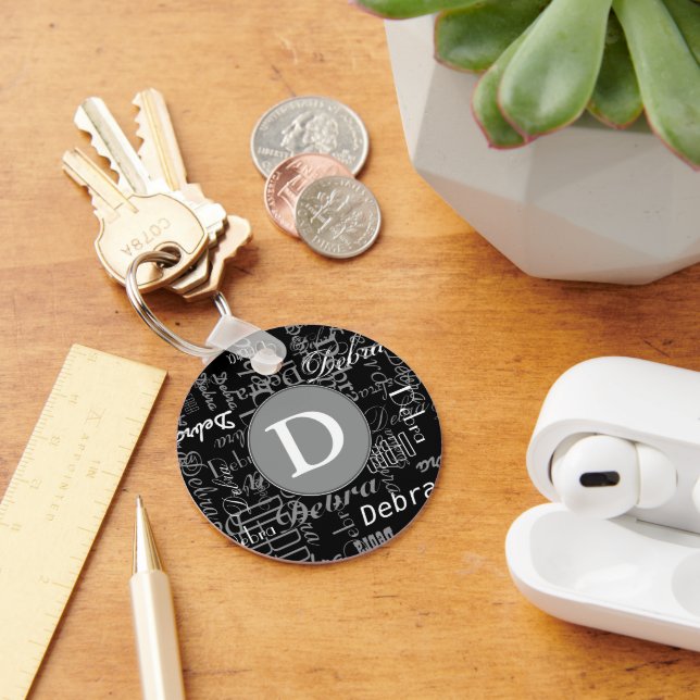 Porte-clés monogramme noir et blanc personnalisé (Bureau)