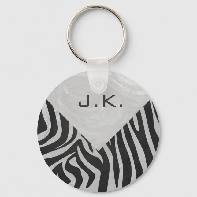 Porte-clés Monogramme noir et gris clair Zebra (Recto)
