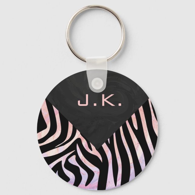 Porte-clés Monogramme noir et rose Zebra (Recto)