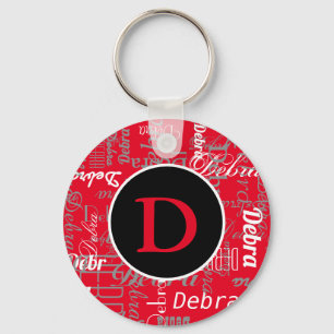Porte-clés monogramme noir et rouge personnalisé cool