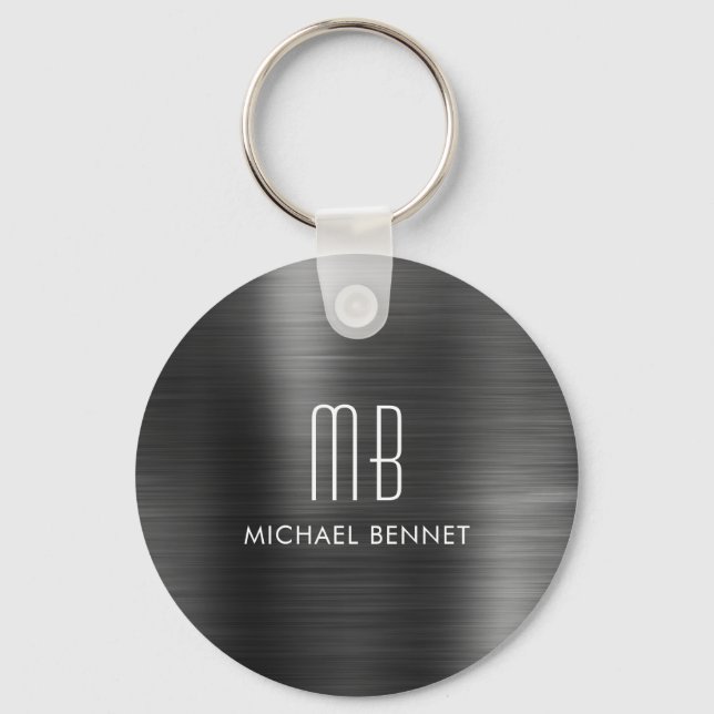 Porte-clés Monogramme Noir Faux Métal Brossé (Recto)