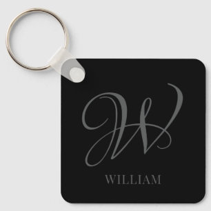 Porte-clés Monogramme noir gris élégant personnalisé initial