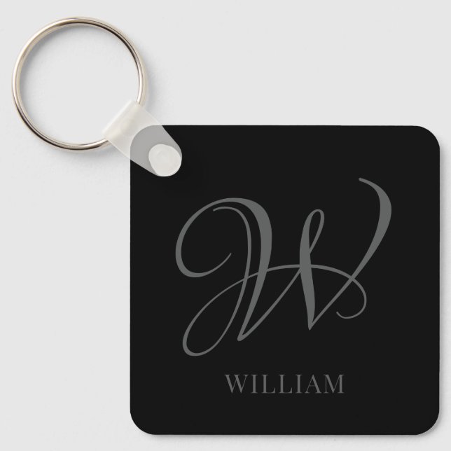 Porte-clés Monogramme noir gris élégant personnalisé initial (Recto)